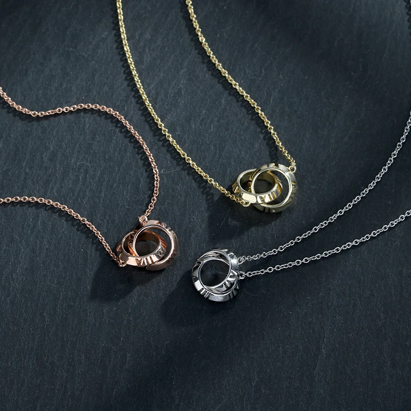 

Luxury boutique jewelry hollow double-ring buckle necklace 925 sterling silver new vintage for woman holiday gift party fashion