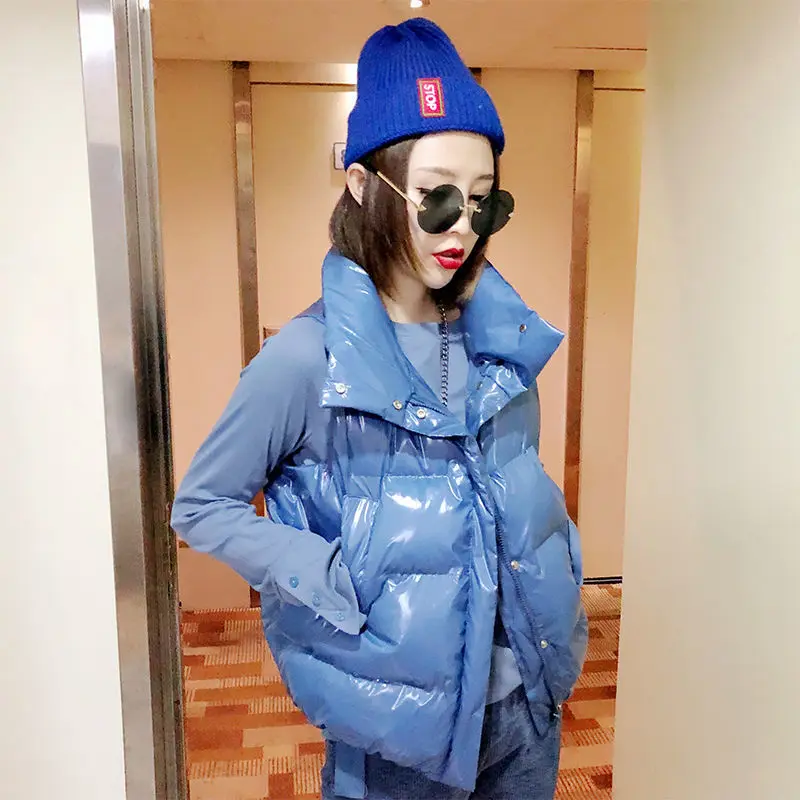 

Bright Surface Down Cotton Undershirt Female Winter 2022 New Hot Fashion Haze Blue Short Sections Cotton Horse Clip Undershirt