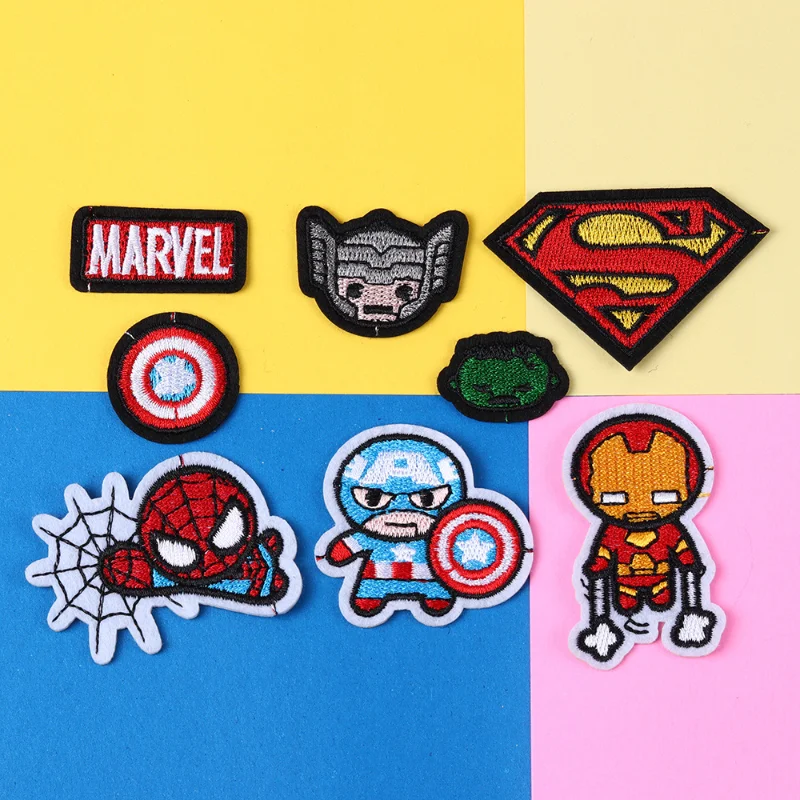 Marvel Patches Iron man Spiderman Captain America Hulk Thor Anime Disney Cartoon Patches Embroidered Applique Clothes Stickers