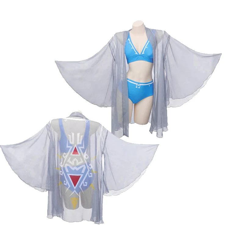 

Game The Legend of Link Bikini Set Cosplay Kimono Beach Cover Up Women Sexy Chiffon Robe Haori Bandeau Swimsuit