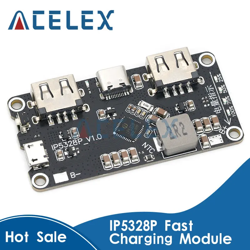 Зарядное устройство IP5328P с двумя USB-портами 18650, зарядное устройство Tpye-c С 3,7 в до 5 В, 9 В, 12 В, повышающее быстрое зарядное устройство, печатная плата QC2.0, QC3.0