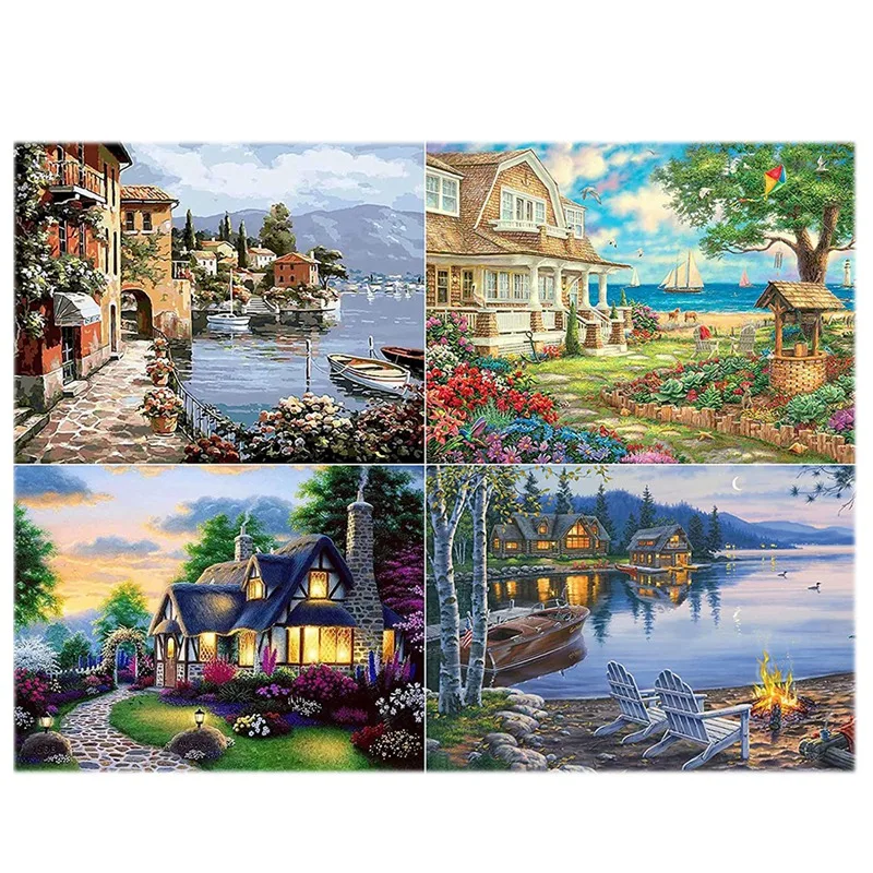 

4-Pack DIY Full Round Diamonds Diamond Painting Set, Diamond Paintings For Adults And Kids, Home Wall Decor 30X40cm