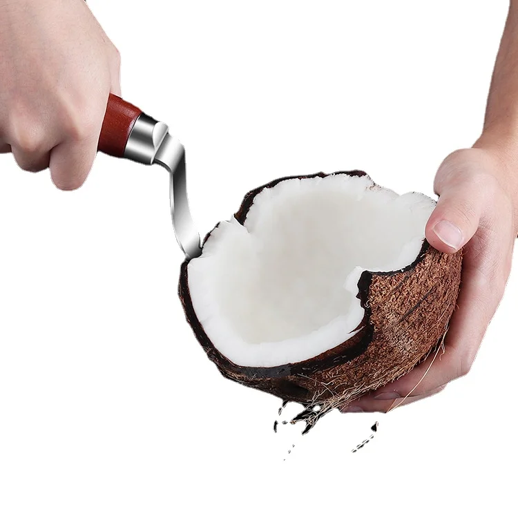 

Кокосовый нож для кокосового мяса изогнутый лунный экстрактор для мяса разделение кокосового мяса резка заостренная деревянная ручка Коко...