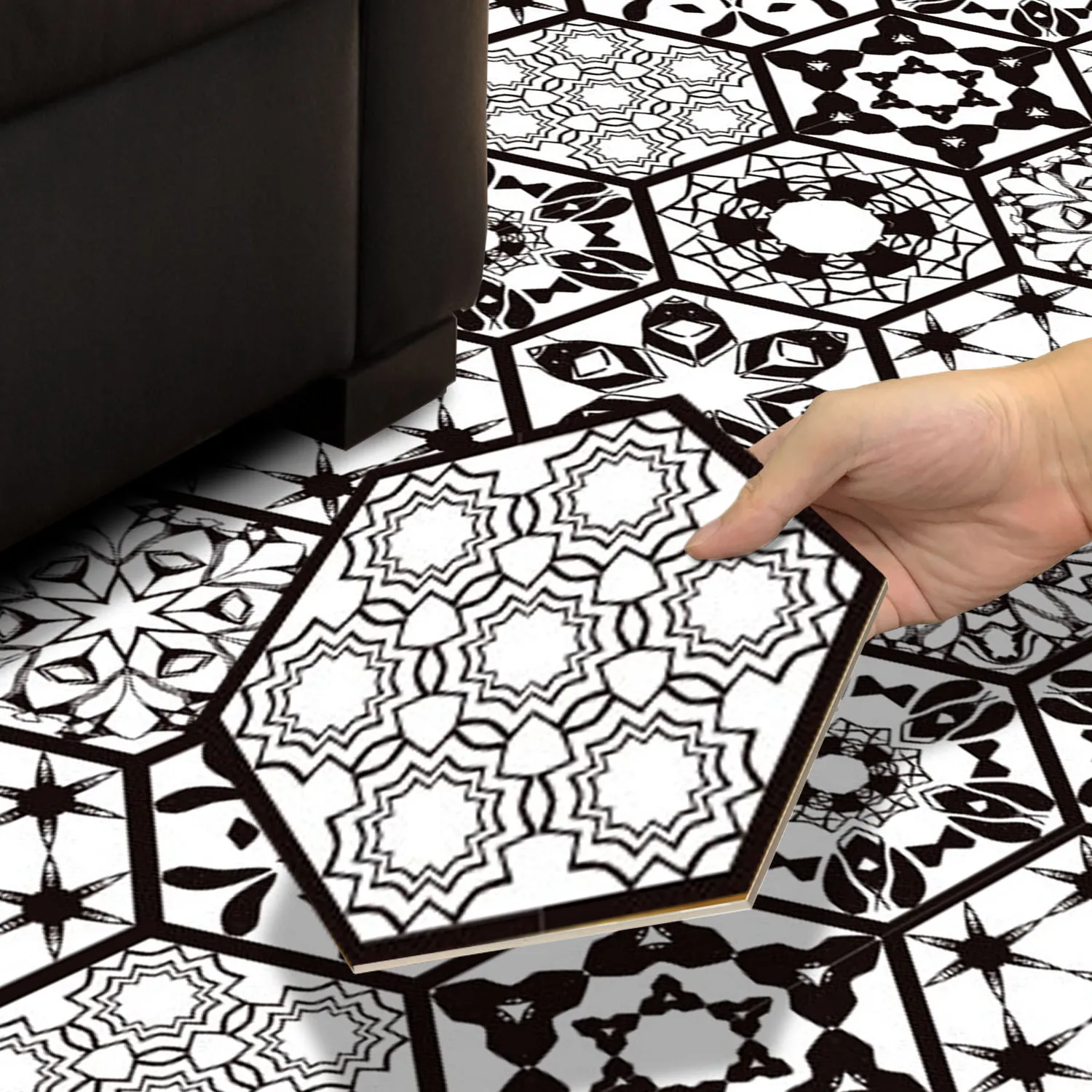 

Funlife® 1.6mm Thick Plus Oriental Mosaic Hexagon Floor Tile Stickers Peel and Stick Self adhesive Wall Sticker for Home Decor