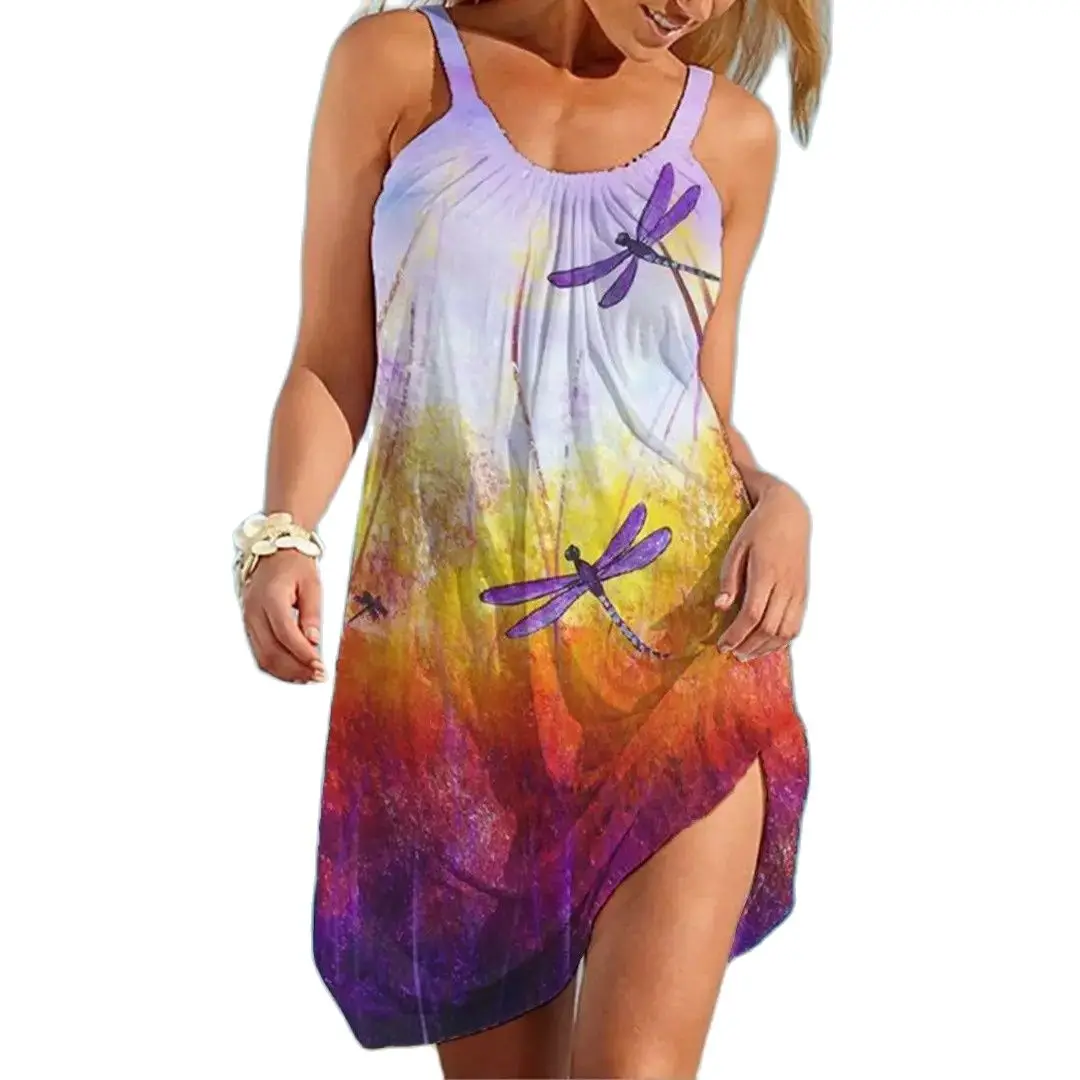 

Dresses For Women 2021 Sexy Halter 3d Print Dragonfly Hawaiian Casual Kawaii Square Neck Beach Dress Cool Fashion Evening Dress