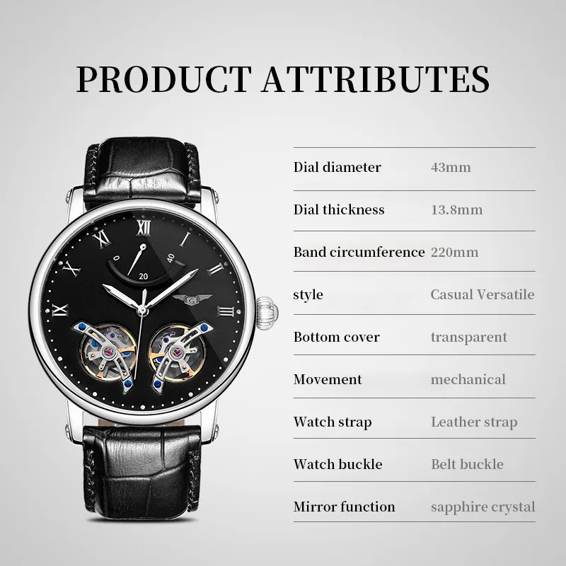 GUANQIN Men's watches Top Brand Luxury Mechanical Automatic watch for men Tourbillon Waterproof Sapphire mirror Power Watch