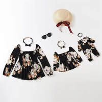 square neck mother daughter matching tops family look flower mom baby mommy and me clothes fashion woman girls chiffon dresses