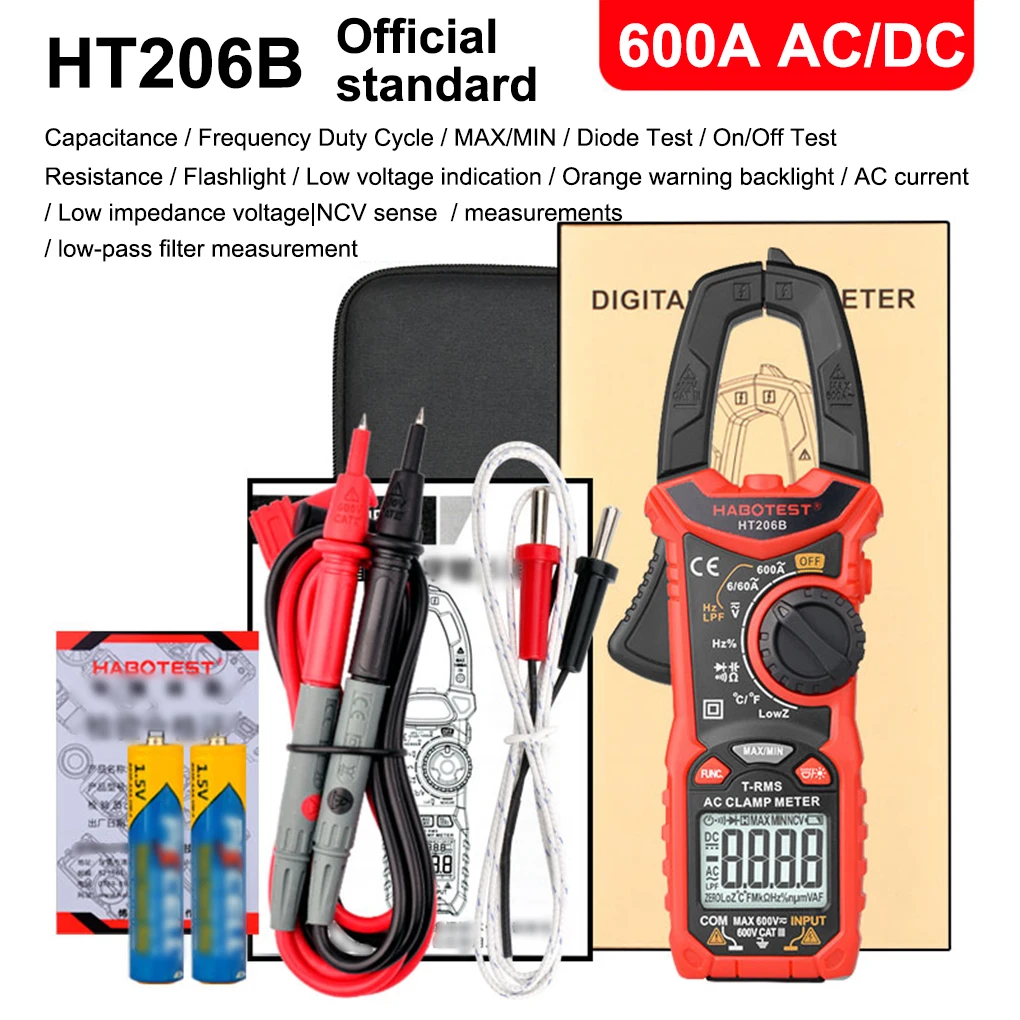 

Habotest Clamp Multimeter Current Voltmeter Tester Backlight Digital Display Meter Auto-Off Multifunctional Gauge Ammeter HT206