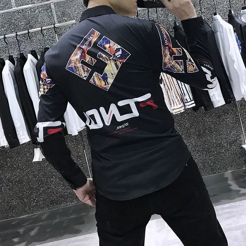 Men's Spring and Autumn Long Sleeve Shirt Luxury Korean Joker Jacket Leisure Trend Slim Fit Brand Printed Shirt