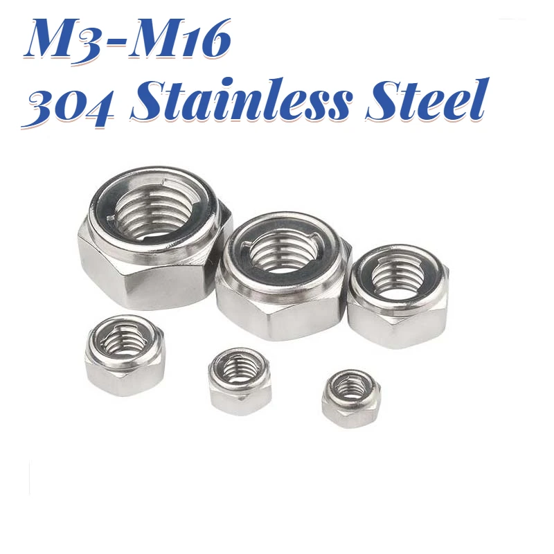 

1/2/5pcs M3-M16 304 Stainless Steel Prevailing Torque Type All Metal Insert Hexagon Lock Nut Hex Self Locking Locknut DIN980