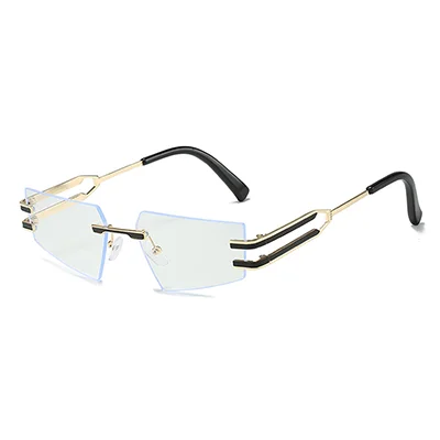 Женские солнцезащитные очки без оправы y2k, асимметричные солнцезащитные очки в стиле панк с защитой UV400, цветные синие линзы, с защитой от ультрафиолета 2022