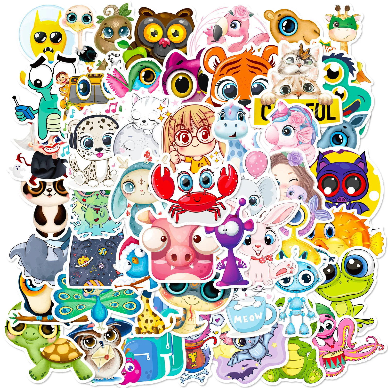 

10/30/50PCS Cartoon Big Eyed Animal Sticker Cute Head Picture Sticker Cartoon Children's Fun Sticker Toy