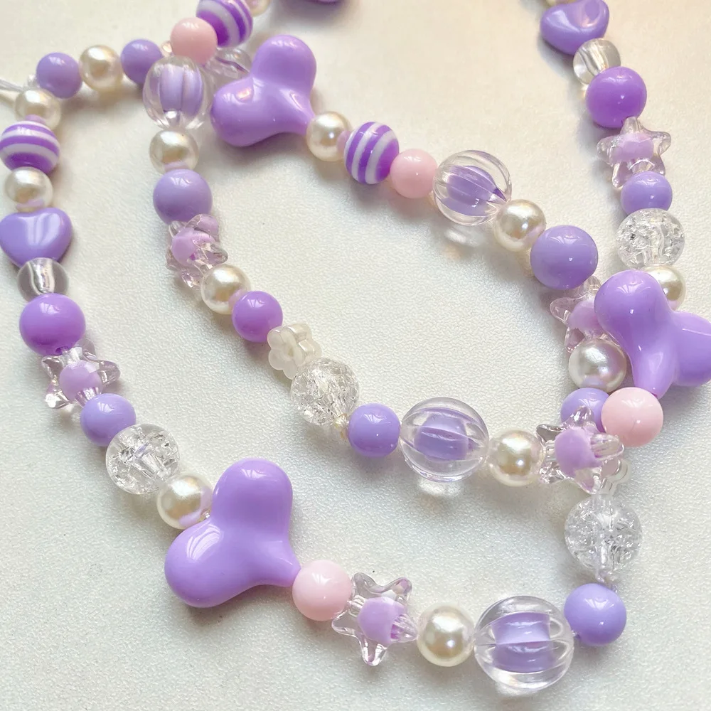 Beaded Lanyard  Beauty Mobile Phone Chain DIY Trend Jewelry Accessories Creative Durable Purple Love Ladies Short Bracelet Girl