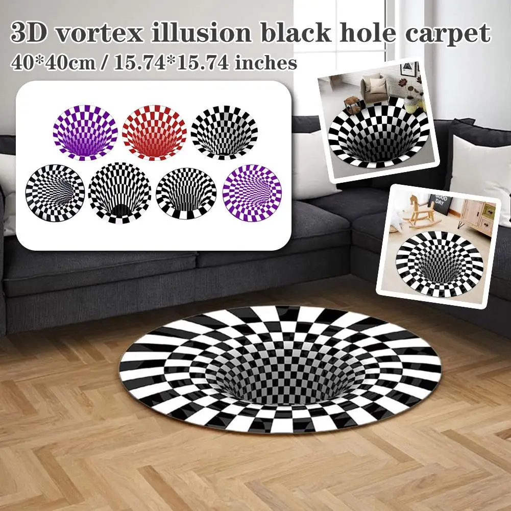 

Illusion Doormat Black White Grid Printing 3D Illusion Vortex Bottomless Hole Carpets Visual Door Mat For Living Room O8O5