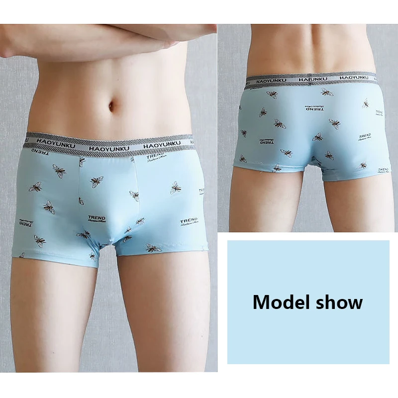 Mens milk silk Boxer Underwear Men Boxers Mens Underpants Male Panties Breathbale Shorts U Convex Pouch Men Printing Boxer
