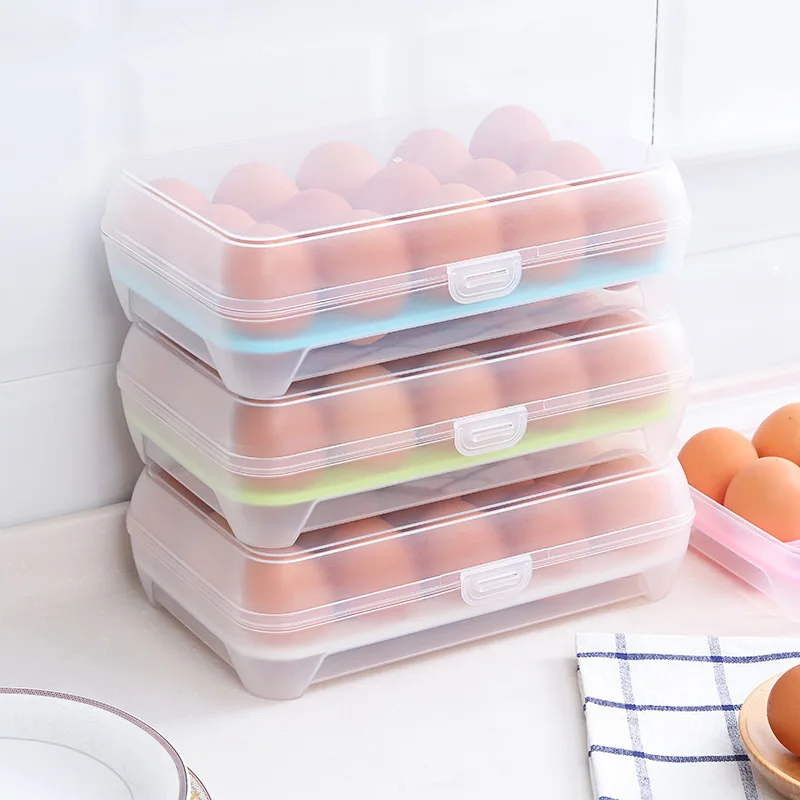 

Egg Storage Box Egg Tray Containers Kitchen Refrigerator 15 Grids Eggs Plastic Dispenser Airtight Fresh Preservation Eggs Holder
