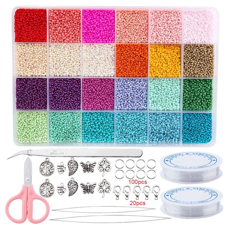 

Craft Bead Kit DIY Bracelet Necklace Jewelry Making Supplies 24 Grid Bead Kit Bracelet Necklace DIY Making Boho Jewelry