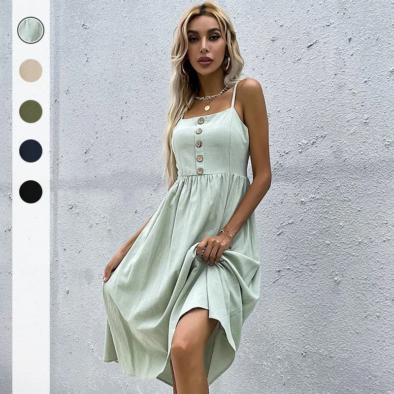 

Женское облегающее платье из хлопка и льна, юбка с подтяжками, Новинка лета 2023
