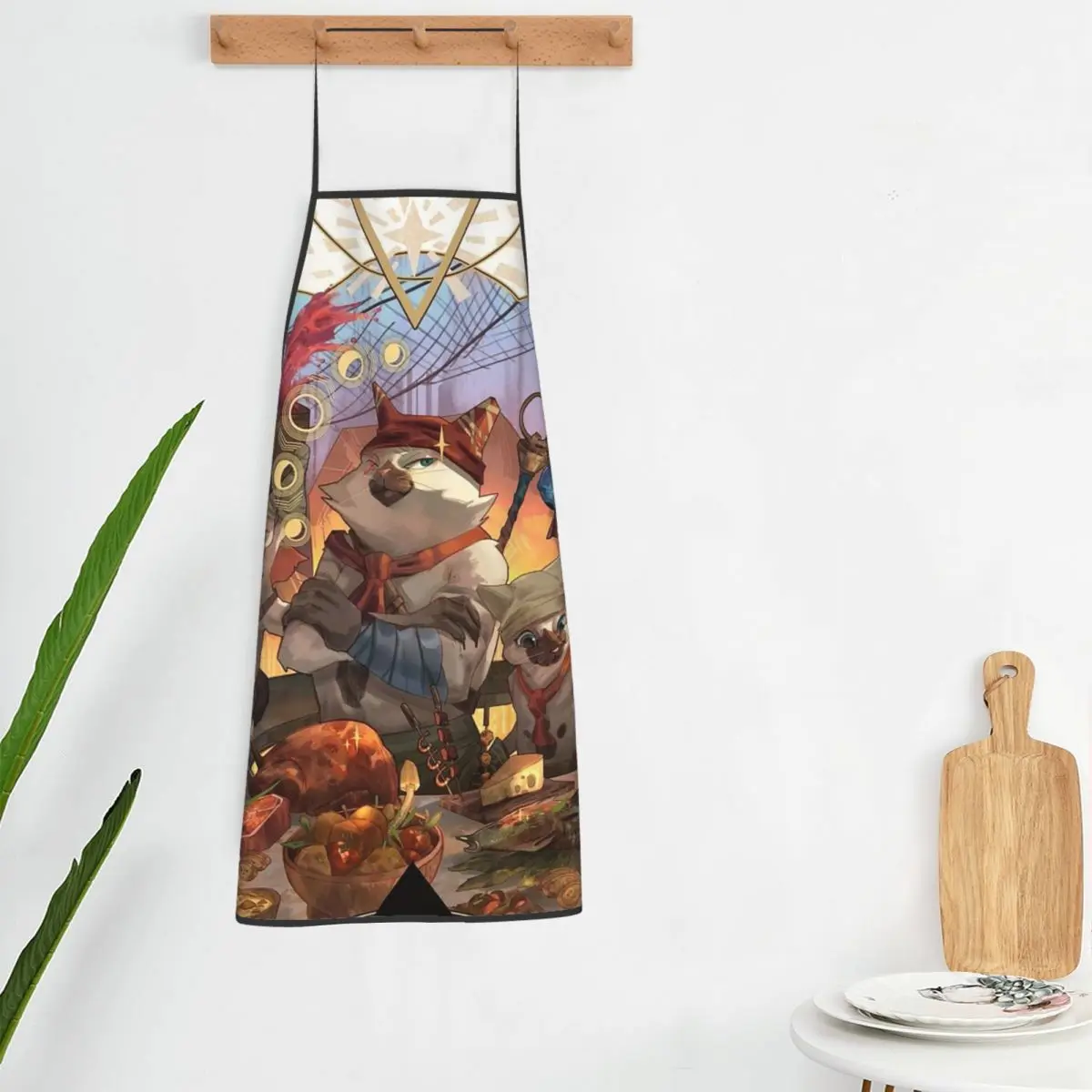 Фото Фартук Monster Hunter Palico Cat Meowscular для шеф-поваров, без рукавов, для кухни, уборки, рисования, для женщин и мужчин №2