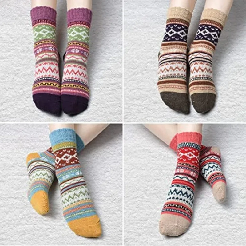 5Pair Winter Thermal Socks Warm Men Socks Soft Wool Socks Gift for Women Retro Casual Boot Cozy Crew kawaii Socks Chinese Hosier