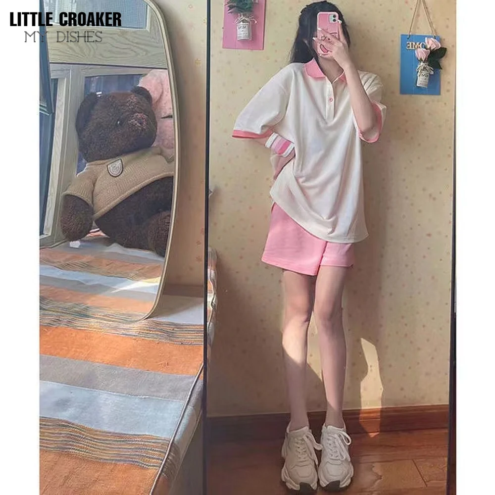 

Blessyuki Summer 100% Cotton Sets Women 2022 New Casual Loose Two Pieces Short Sleeve T Shirts and High Waist Short Pants Suits