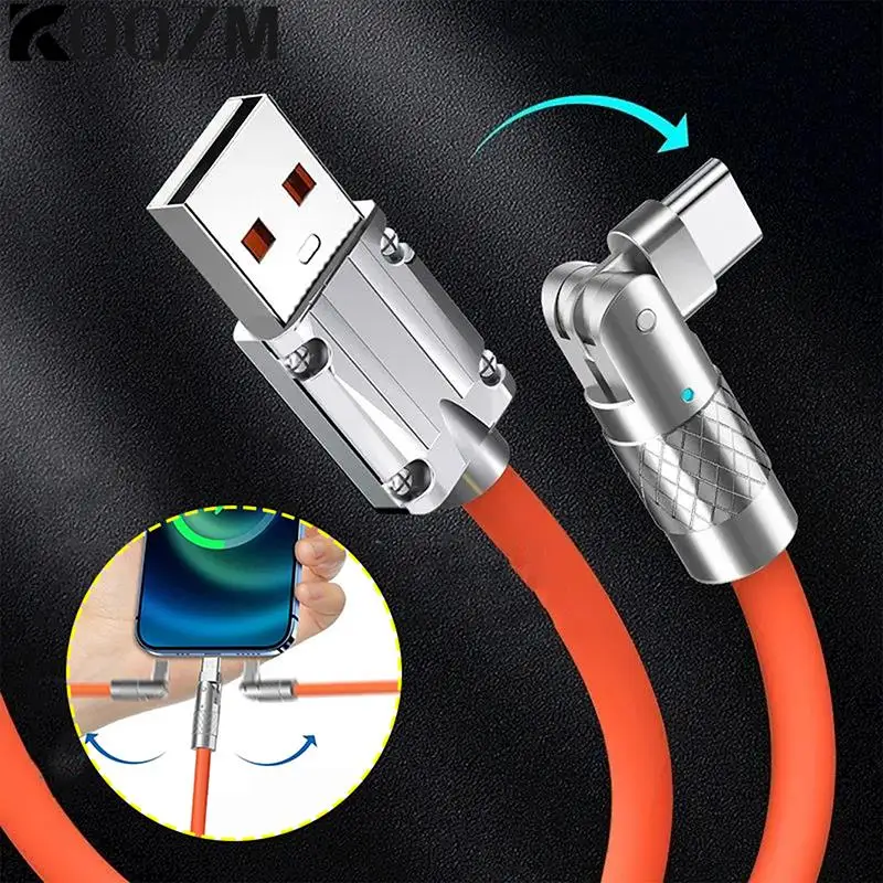 

1Pc Light Up Elbow Fast Charging Cable 120W 6A Micro USB Type C Fast Charging 180 Degree Swivel Elbow Cable For Playing Games