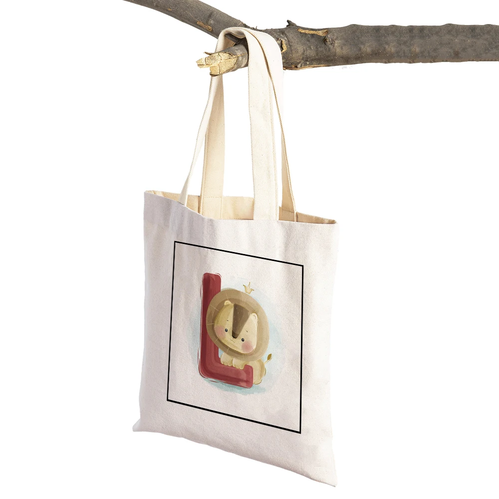 

Casual Lovely Letter Animal Double Print Canvas Cute Cartoon Shopping Bags Student Supermarket Shopper Bag Children Tote Handbag