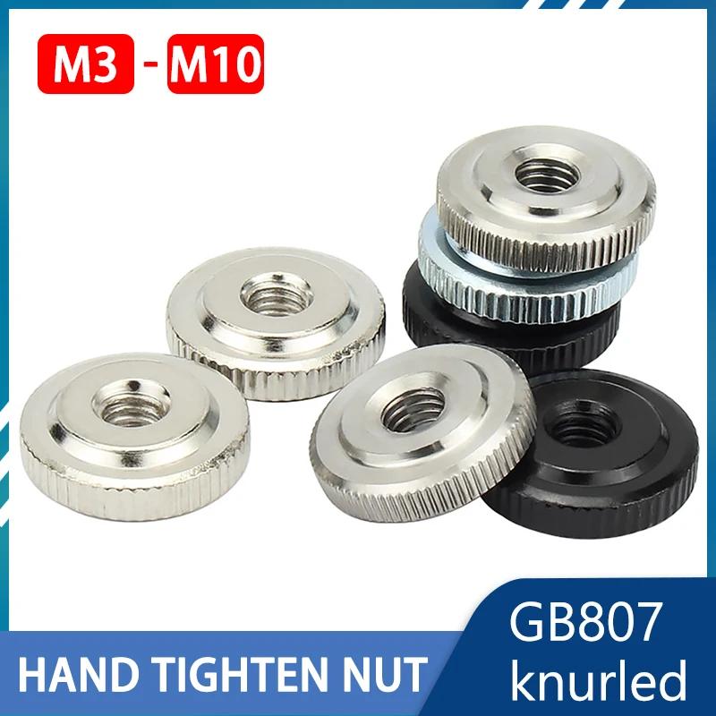 

M3 M4 M5 M6 M8 M10 304 Stainless Steel Galvanized Hand Nut GB807 Nickel-plated Knurled Thin Head Nut Flat Head Nut 3D Printer