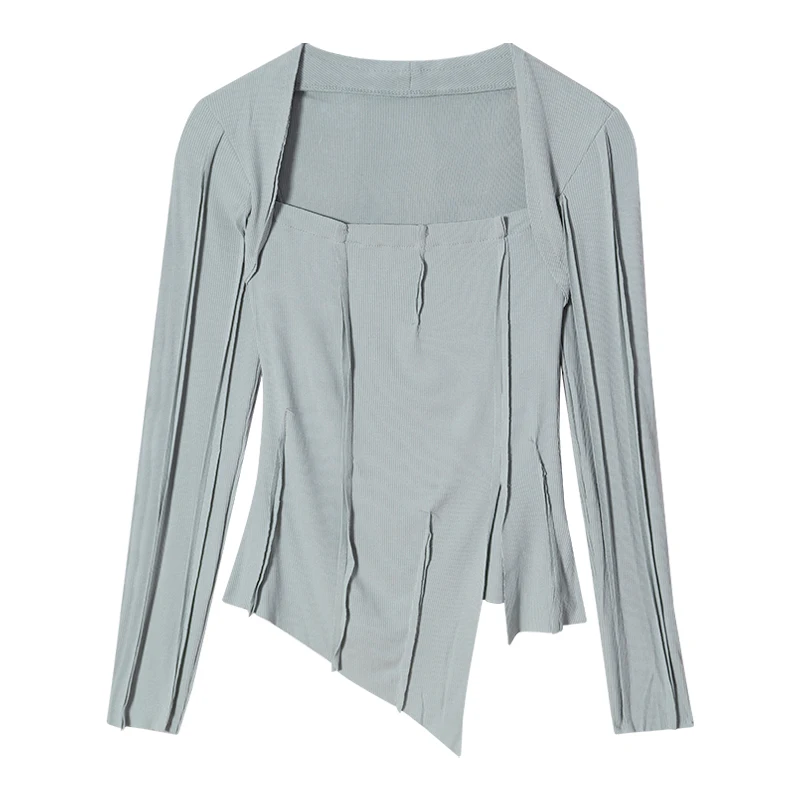 Y2k Autumn Long-sleeved Irregular T-shirt with Split Ends New Pure Desire White Bottoming for Women | Женская одежда