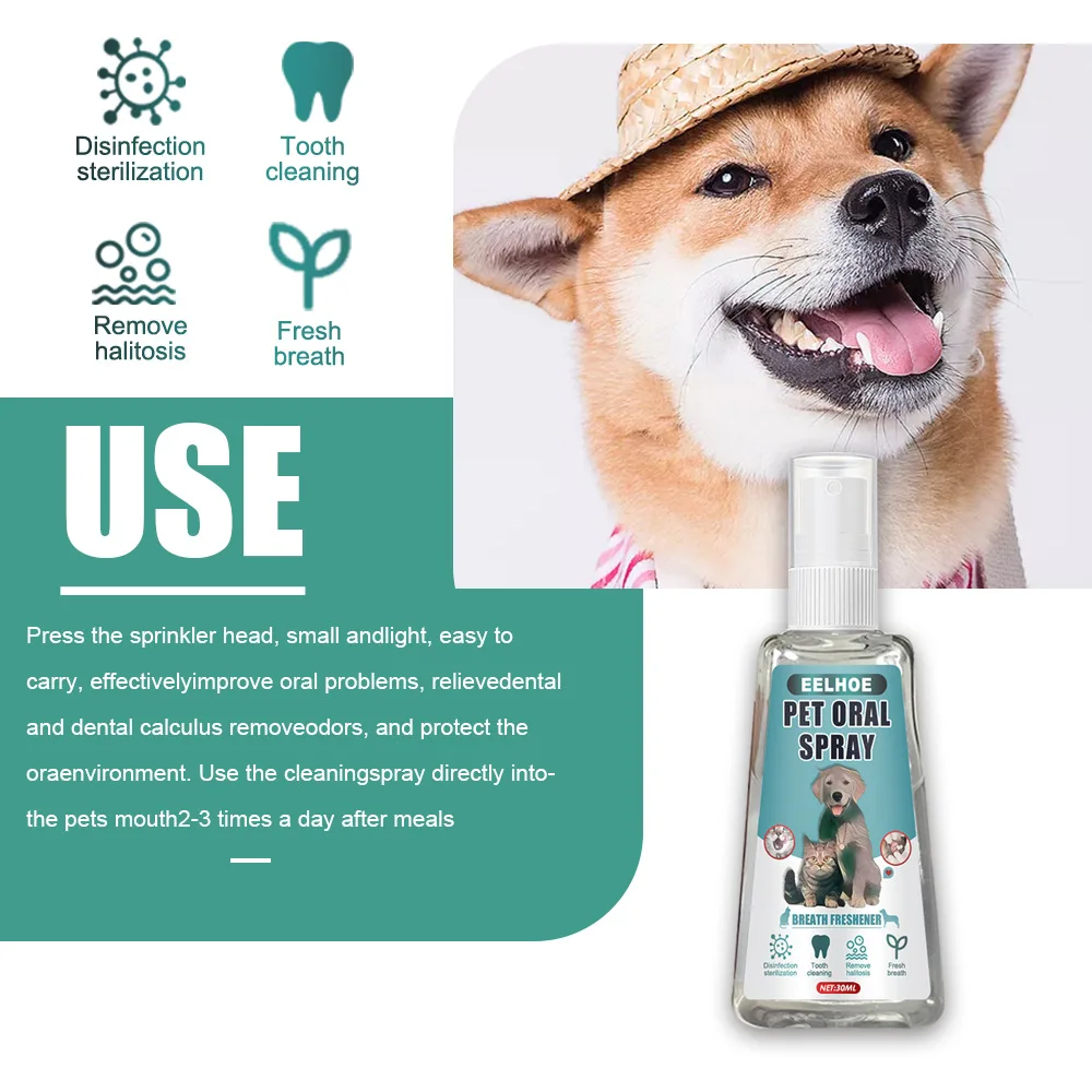 

30/60ml Pets Fresh Breath Spray Provides Control Oral Care Spray Without Brushing Pets Oral Deodorant Spray For Cat Dog Supplies