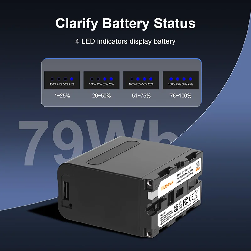 Фото Аккумулятор Li-ion NP-F980 емкостью 11800 мАч с USB-выходом для зарядки, совместимый с камерами Sony NP-F970, F960, F950, F550, F530, F330 №4