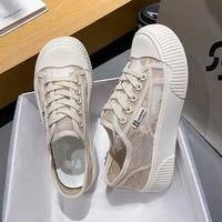 2022 summer new lace mesh breathable canvas shoes womens biscuit shoes thick bottom casual white shoes black beige