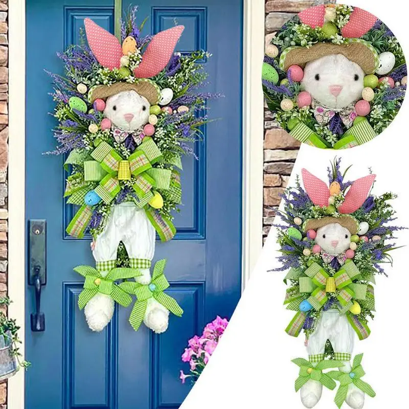 

Пасхальный венок в виде зайчика, искусственная цветочная гирлянда, красочные пасхальные весенние венки для дома, украшения для входной двери, окна