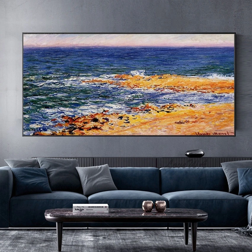 

Handmade Canvas Art Seaside Palette Knife Landscape Oil Painting Large Living Room Wall Picture Home Decoration Piece No Framed