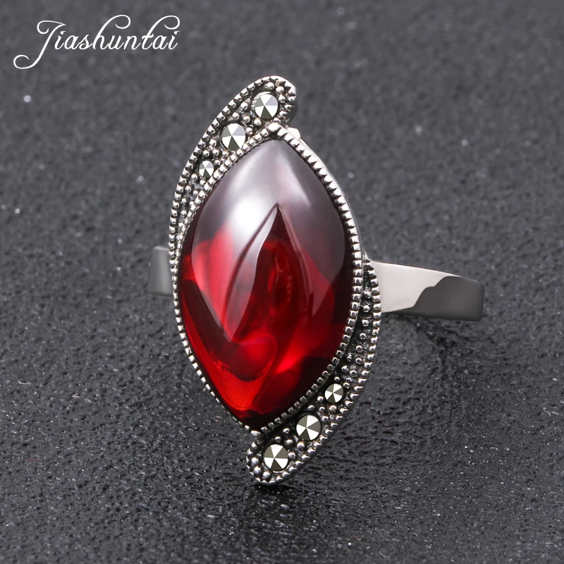 

ZHJIASHUN Retro Natural 100% 925 Sterling Silver Rings For Women Precious Stones Vintage Thai Silver Ring Jewelry Gifts