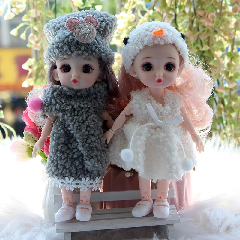 

New Mini BJD 16cm Pout Doll 13 Movable Joints 1/12 Children's Clothes Suit Accessories Send Shoes 3D Eyes Toys for Girls Gifts