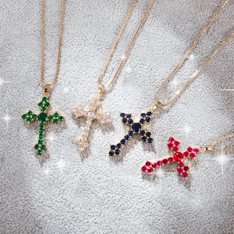 

Luxury Exquisite Zircon Cross Necklace Ladies Sparkling Jewelry Party Accessories Women's Trend Amulet Necklace Jewelry Gifts