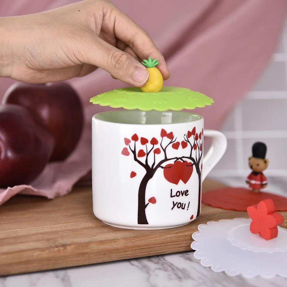 

Cute Pineapple Green Silicone Cover Reusable Drinking Cup Tea Coffee Mug Lids Leakproof Dustproof Glass Mugs Suction Cap
