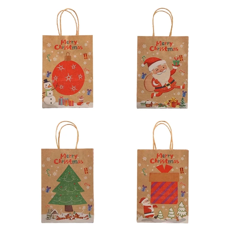 

Christmas Kraft Gift Bags with Handle 12pcs/set Portable Wrapping Bags for Candy Dessert Biscuit Cookie Wrapping Supply