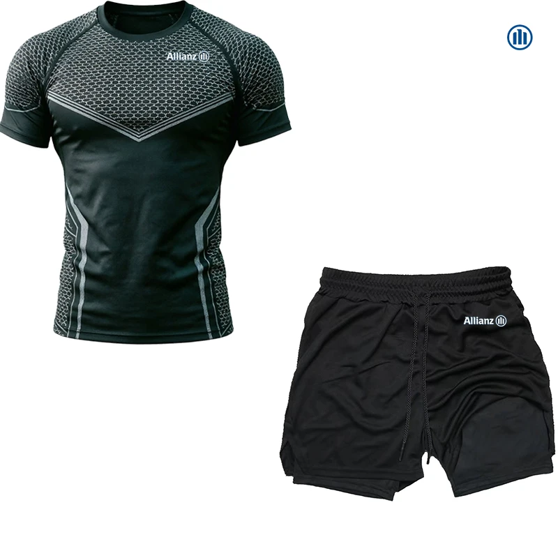 Фото Мужская летняя спортивная футболка Allianz Slim-Fitting, комплект с короткими рукавами, специально разработанный для бега и фитнес-тренировок. Комфо №3