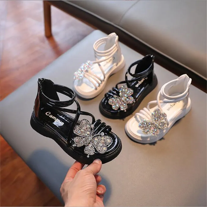 

Сандалии в римском стиле для девочек, элегантные босоножки принцессы с бабочками для вечеринок, белые