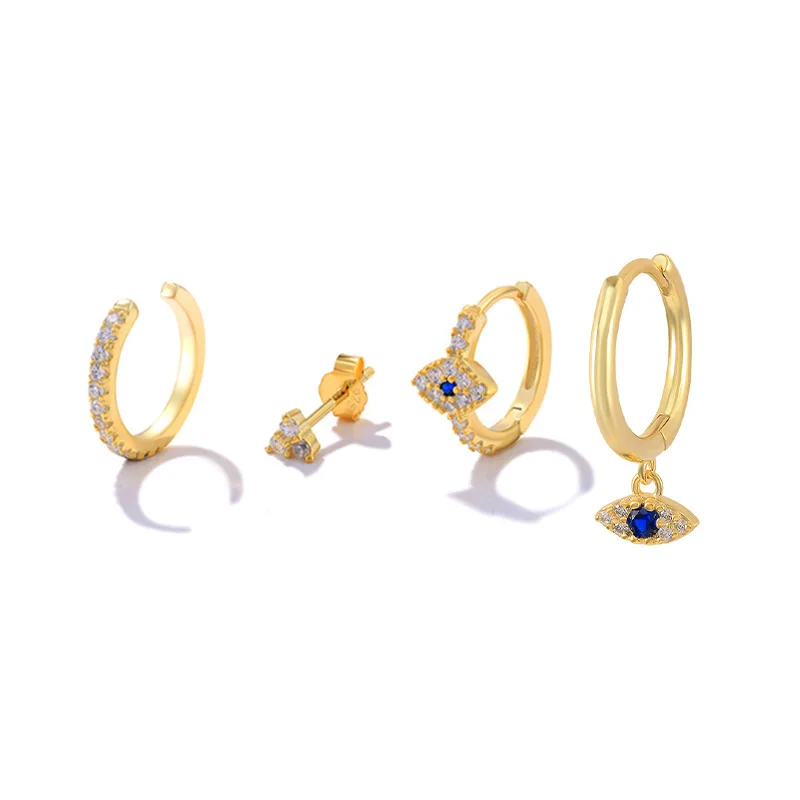 

CANNER 4Pcs Set Angel Eyes Silver 925 Jewelry Earring For Women Hoop Earrings Piercing Oreille Mother'S Day 2022 Trend 18K Gold