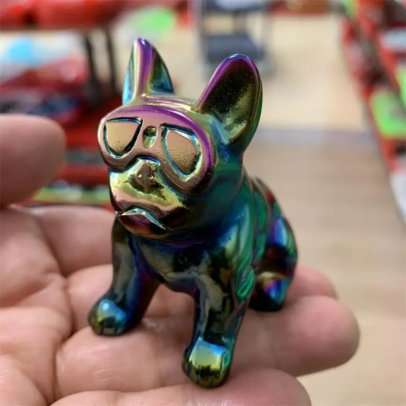 

Натуральные кварцевые Мультяшные солнцезащитные очки Aura, собака, драгоценный камень, кристалл, восстанавливающий камень, ремесла, украшение для комнаты, стола, статуя, подарок, 1 шт.