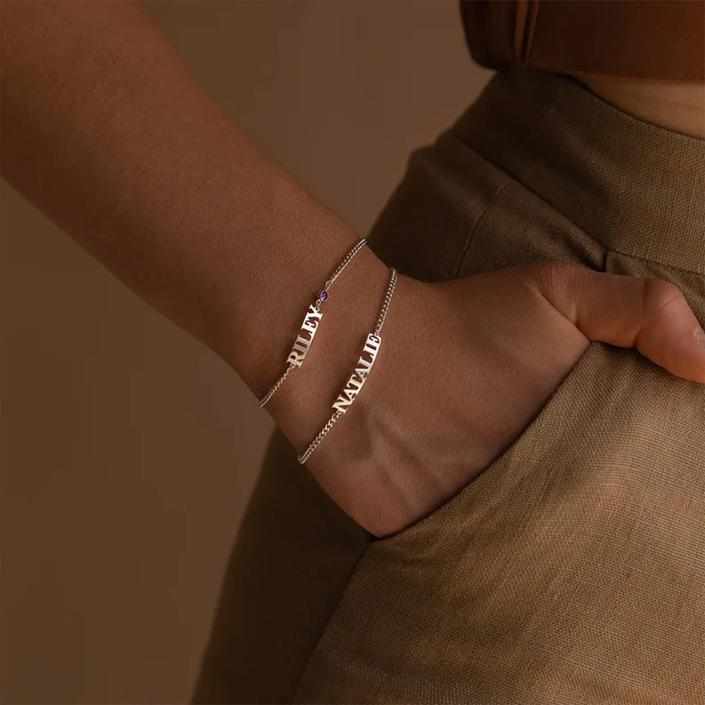 Women's Personalized Custom Bracelet Stainless Steel Name Bracelet Birthstone Crystal Women's Jewelry Gift Mother's Day Gift