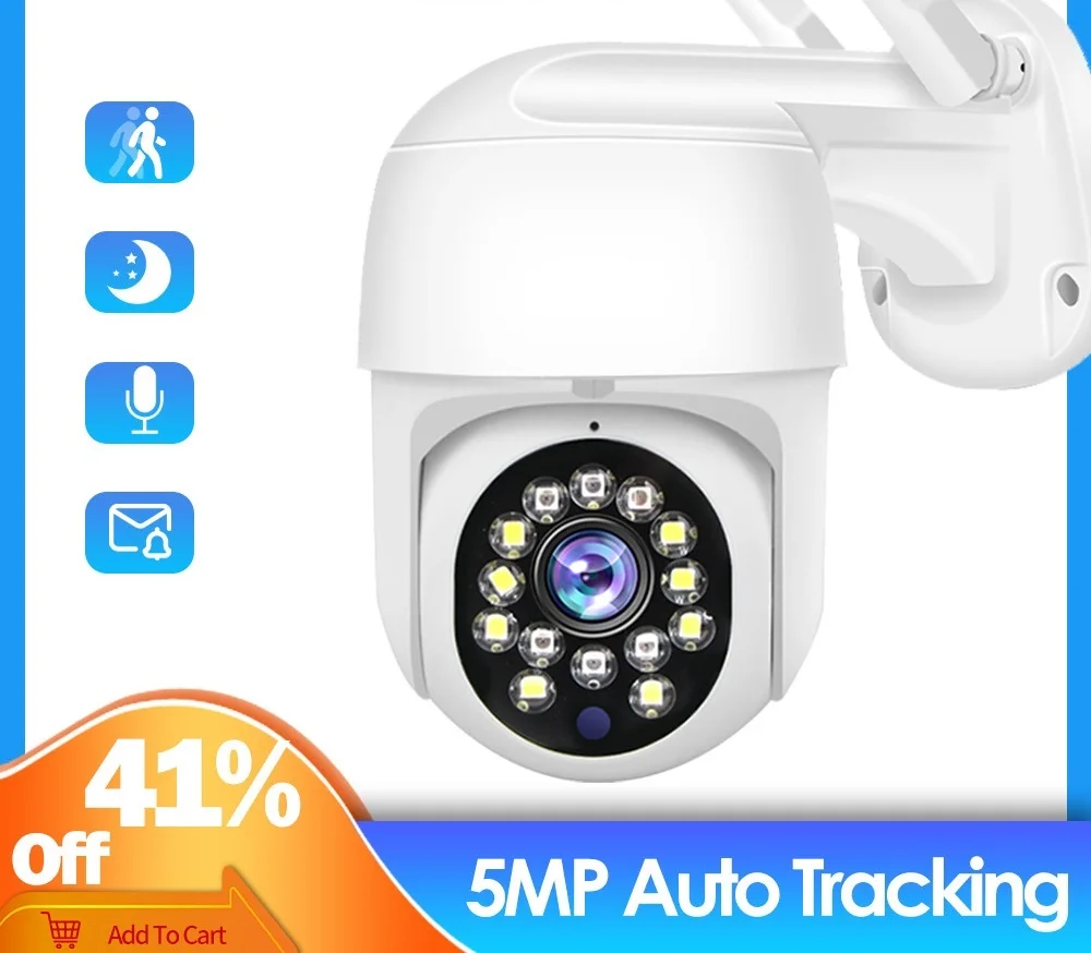 

NEW 5MP IP WiFi 1080P PTZ CCTV Security Protection Outdoor Auto Tracking 4X Digital Zoom Mini Surveillance Camera Night Version