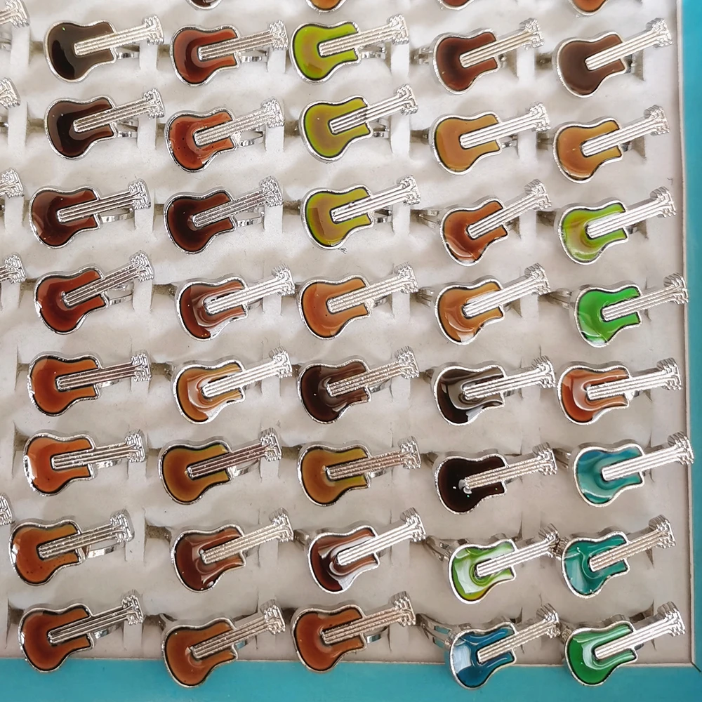 

20PCS Hot Sales Punk Guitar Color Change Ring Retro Music Party Jewelry Gifts For Women Girl Mood Emotional Ring Adjustable Size