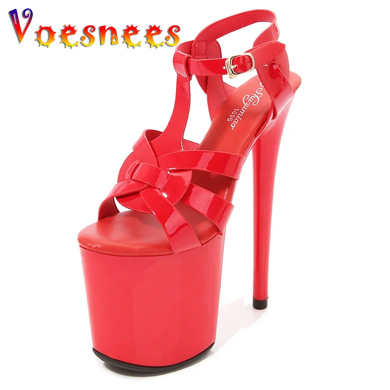 

Voesnees New Women Shoes 20CM Summer Stiletto Pumps Nightclub 10CM Thick-soled Sandals Models Stage Show Sexy T-belt High Heels