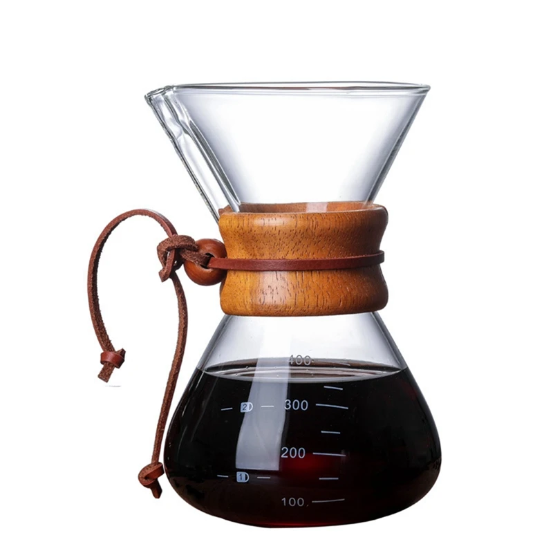 

400ML Classic Glass Coffee Pot Wooden Handle Heat Resistant Pour Over Coffee Maker Manual Coffeemaker Hand Dripper