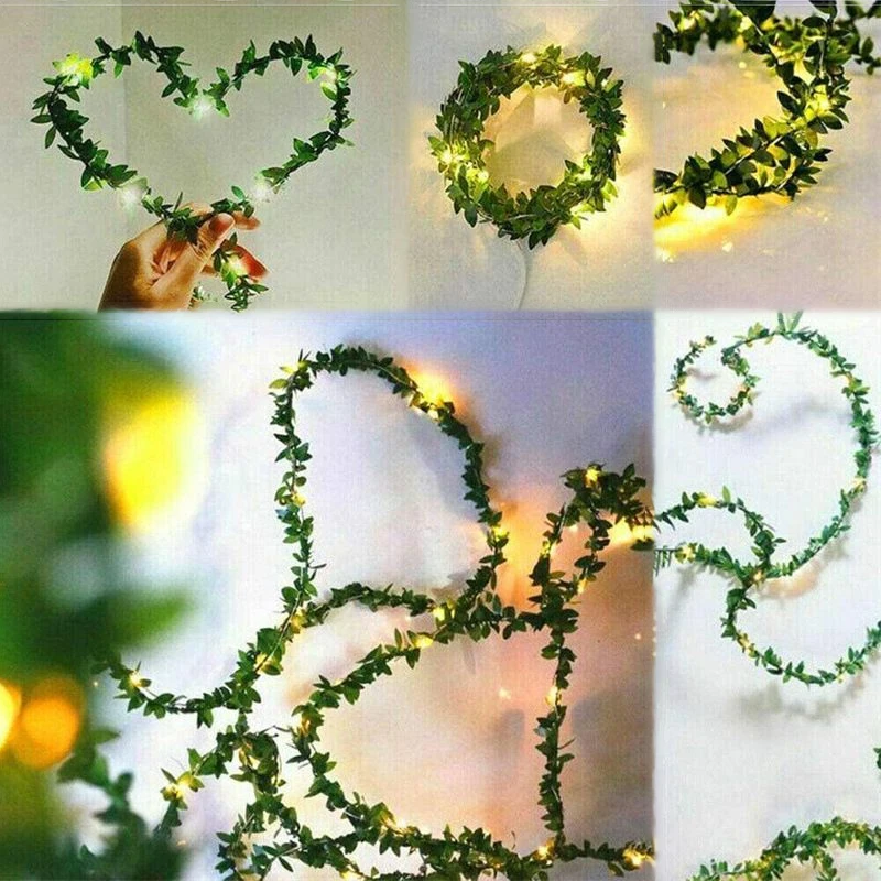 Искусственная зеленая листья плюща лоза с искусственными огнями лента для