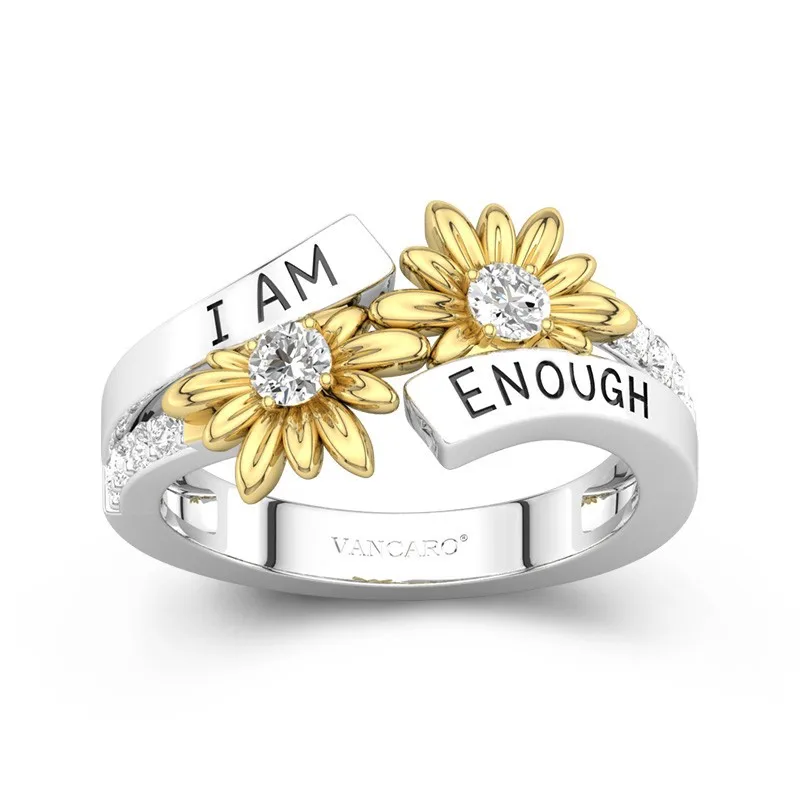 

Sunflower small daisy ring cross-border new IAM ENOUGH English fashion diamond two-tone women's ring